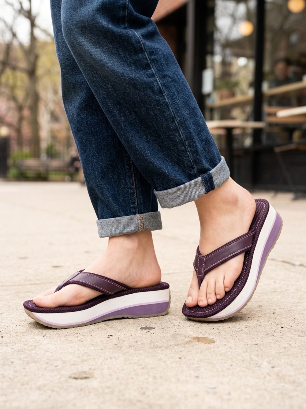 New Lower East Side Women's Flip Flop Platform Sandals Purple Sz 5